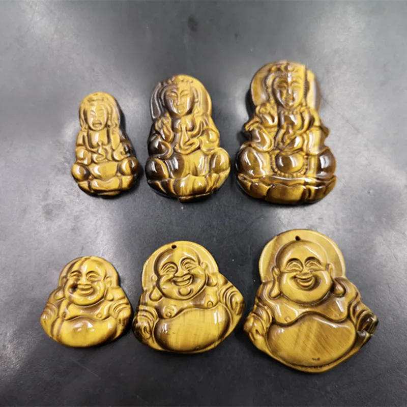 Wanyu Wholesale a Goods Tiger Eye' Stone Guanyin Buddha Pendant Tigereye Avalokitesvara Pendant Maitreya Buddha