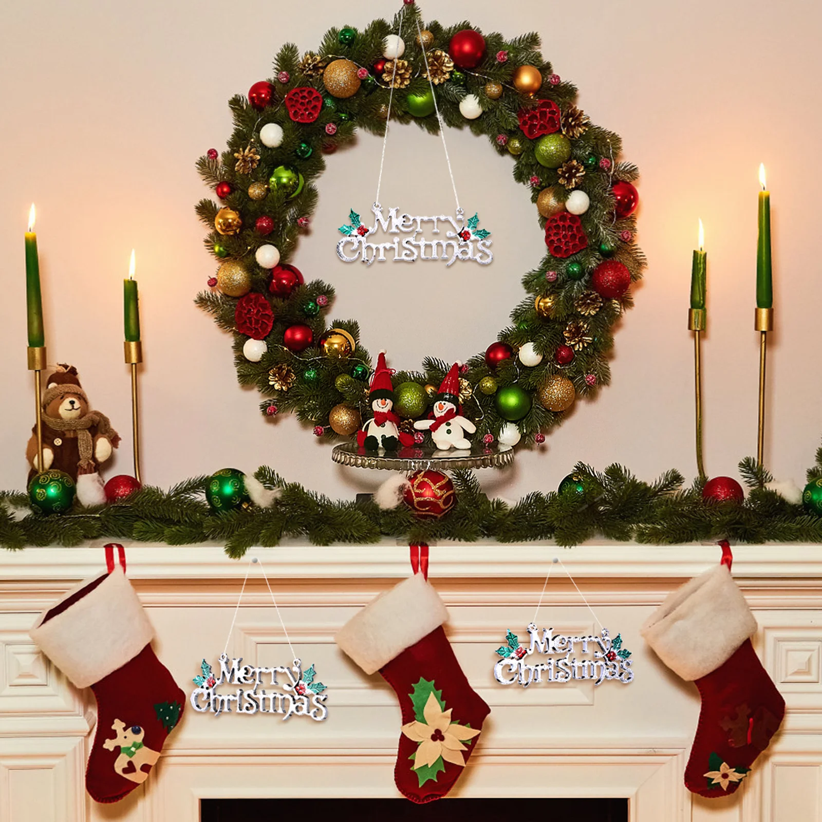 

12pcs Christmas Letter Door Hangings Plastic Xmas Decoration Holiday Home Tree Decor Merry Christmas Sign Hanging Adornments