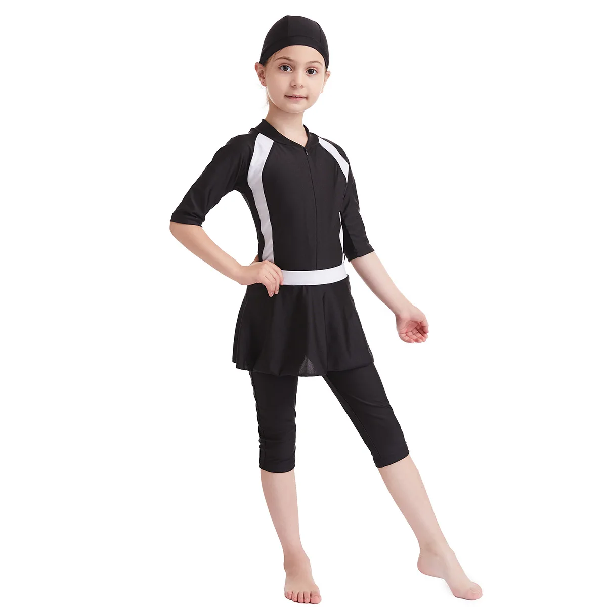 

Muslim Child Full Cover Burkini Swimsuit Girls 3 Piece Islamic Modest Swimwear Tops Pants Cap Beachwear Arabic Costume Sunsuit