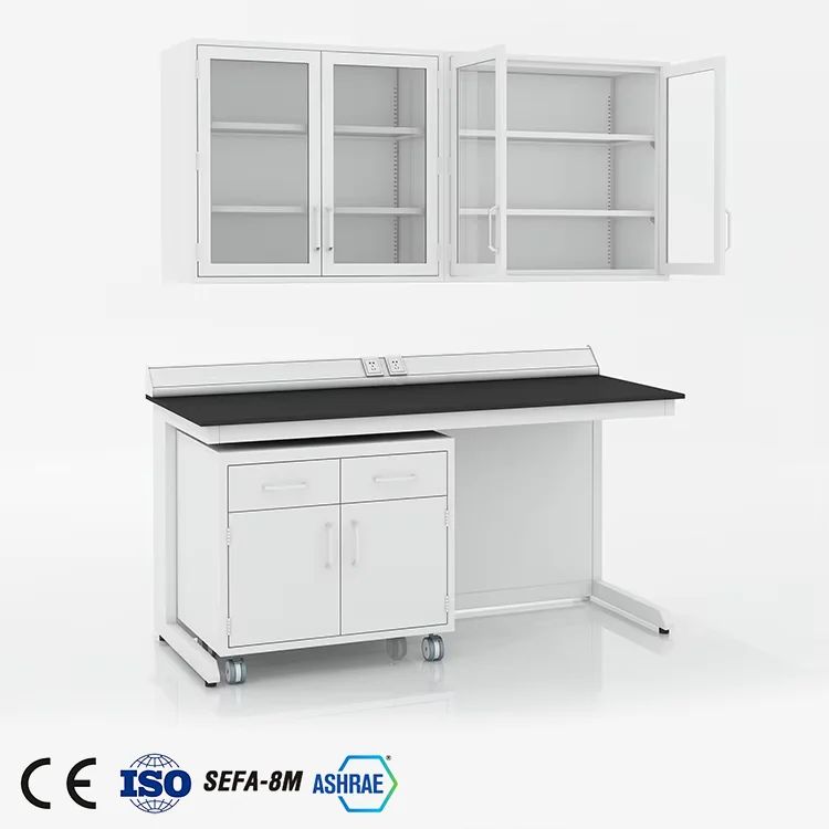 Laboratory Furniture Steel Lab Side Table Work Bench with Wall Cabinets