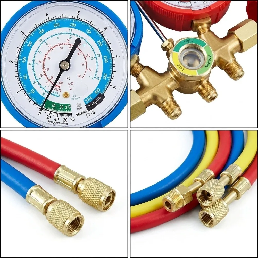 Automotive AC Tool AC Manifold Gauge Set Oil Filled Damping 4 Layer Reinforced Hose For System Pressure Testing