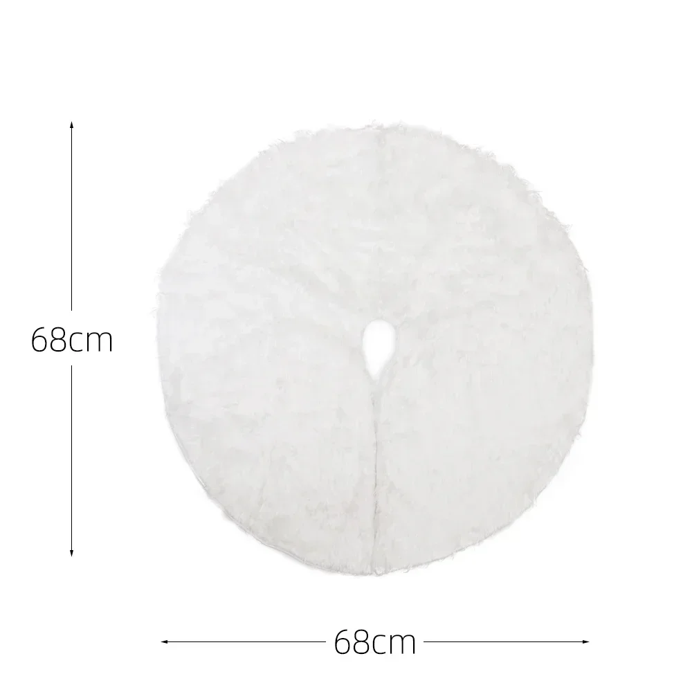 68cm Snowy White Christmas Tree Skirt Plush Faux Fur Xmas Trees Carpet Mat Ornaments For 2024 New Year Home Party Decoration