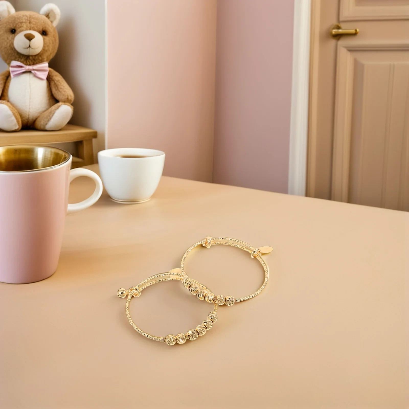 

2Pcs Adjustable Beaded Bracelets Golden Plated 's Bangles for Comfortable Fit for Daily Use Party Gift