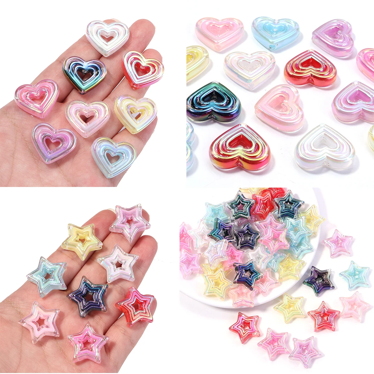 

10Pcs Multicolor Heart pentagram Acrylic Beads for Making DIY Handmade Jewelry Beads Keychain Necklace Bracelet Material Accesso