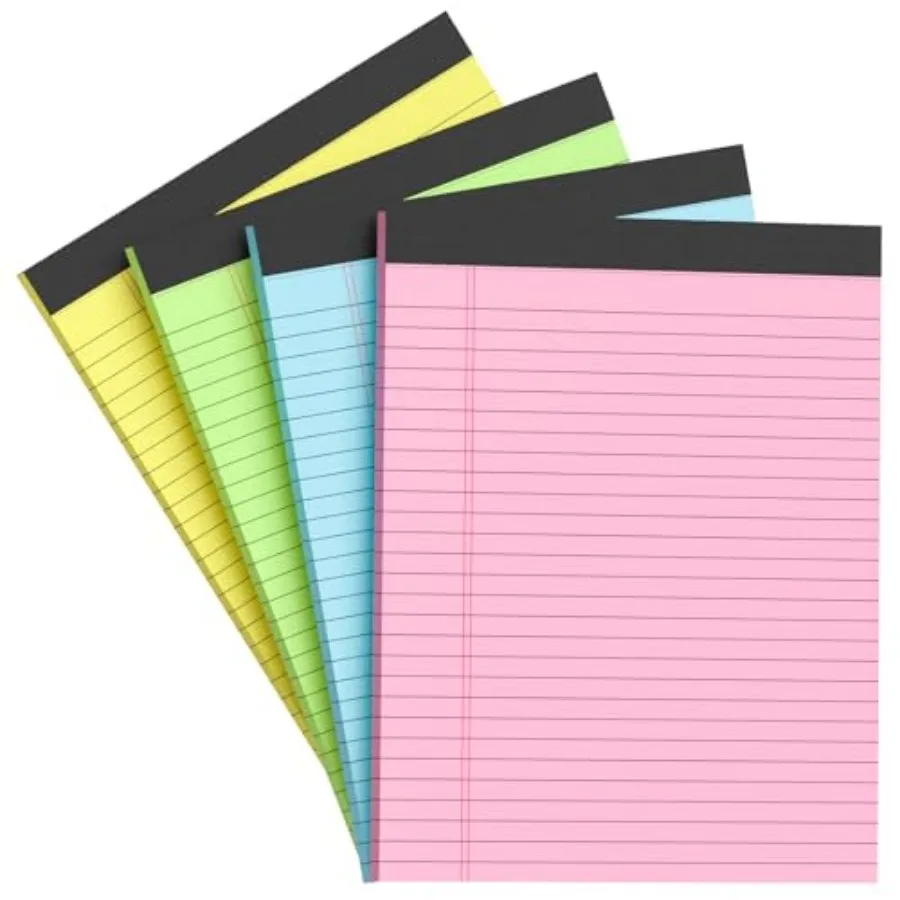 Colored Legal Pads 8.5 x 11 Note Pads 8.5x11 inch, Wide Ruled Clear Print Writing Pads 30 Sheets/Pad, 20lb Colored Paper, Perfo