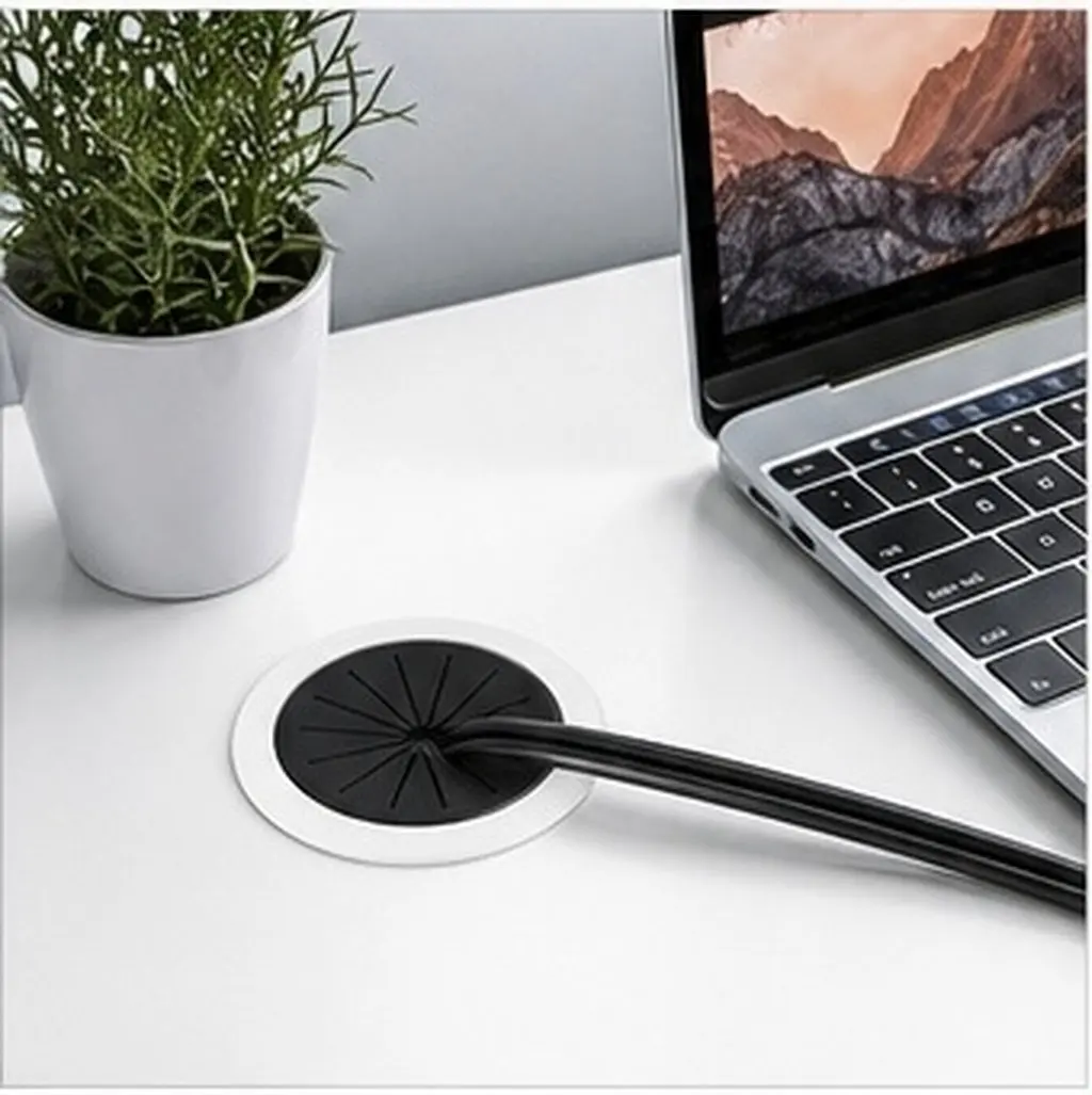 10pcs Round Desk Wire Hole Covers – Flexible Plastic Cable Grommets for Office Desktop Wiring Management