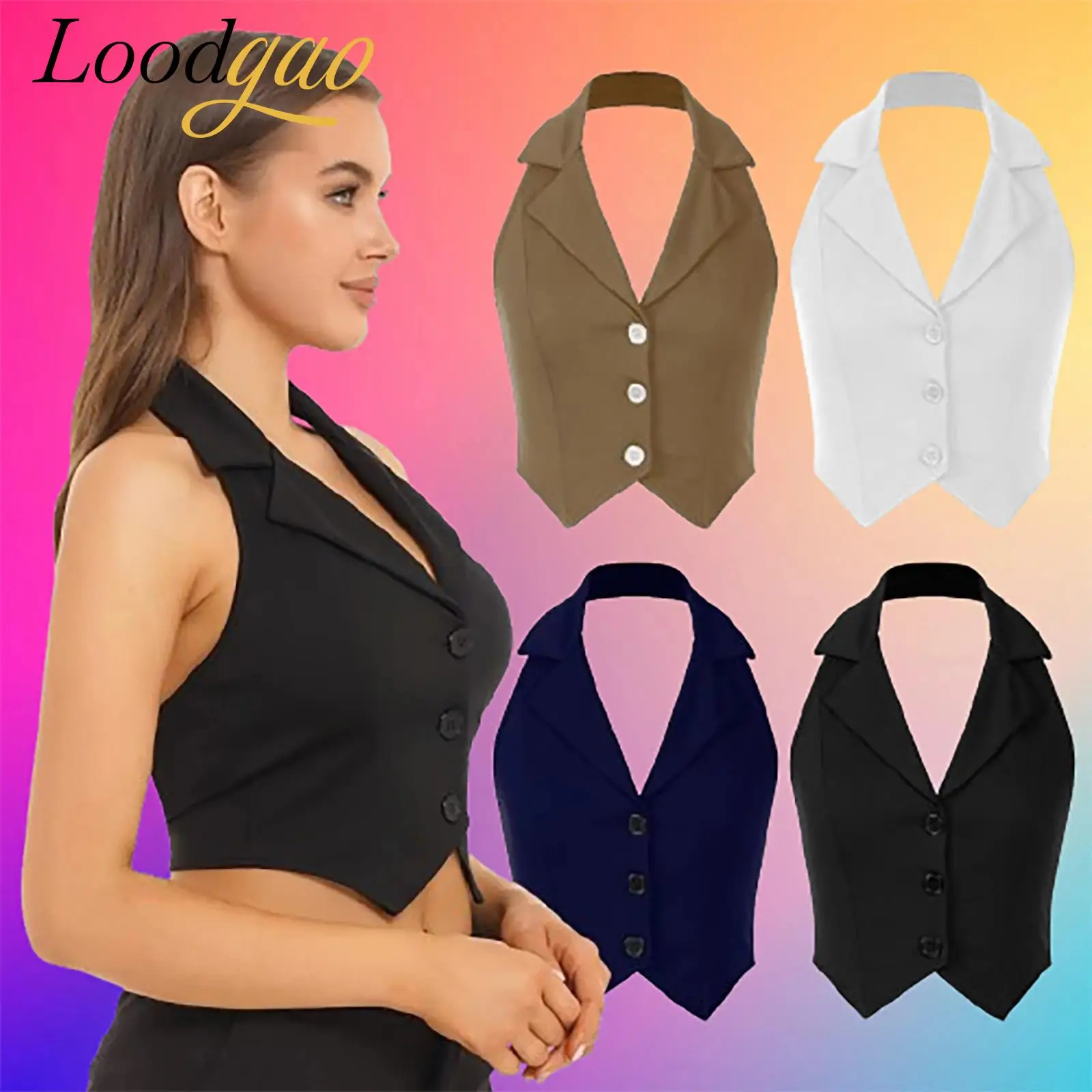 Elegant Women's Sleeveless Suits Waistcoat Halter Vests for Business Commuting Formal Clothes Mujer OL Office Ladies Crop Top