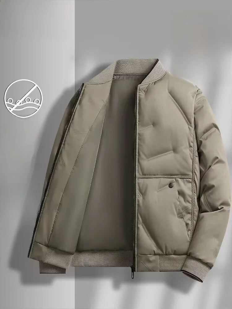 

Men's Winter Thiened down Cotton Jaet Baseball Collar Coat Casual Warmth Outerwear Polyester Fiber Long Sve Zipper