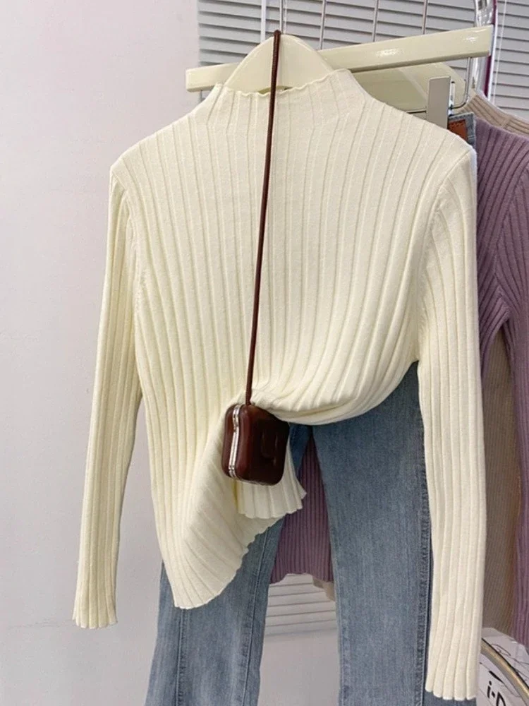 Zjaiss Frauen Gestrickte Pullover Herbst Winter 2025, Pullover, Rollkragen, Langarm, Schlank, Vielseitig, Basic, Feste Weibliche Pullover