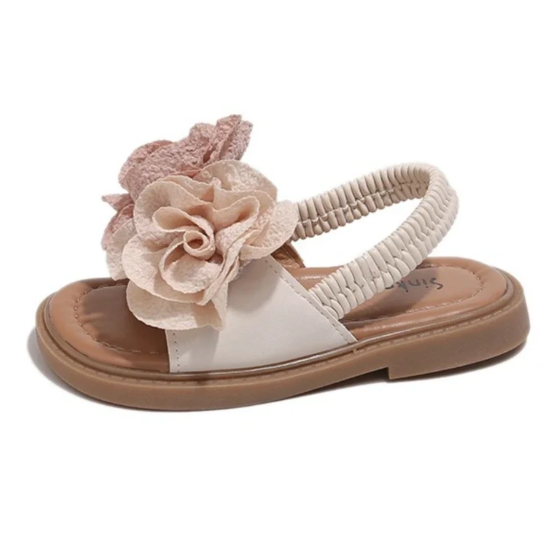 

Children's Sandals 2025 Summer New Fashion Flower Girl Princess Sandals Soft Bottom Non Slip Baby Kid's Flat Casual Beach Shoes