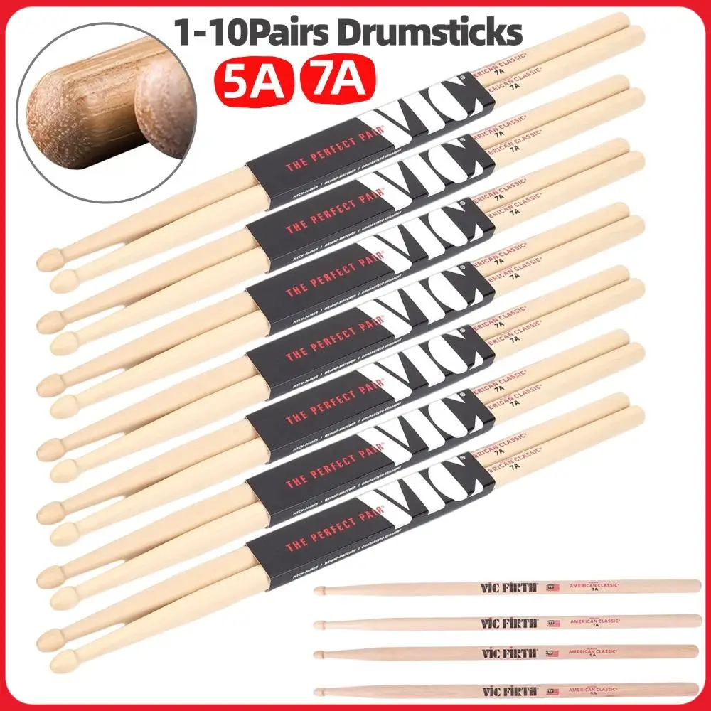 1/3/5/10Pairs Jazz Drum Sticks Consistent Weight and Pitch American Hickory Wood Tip Drumsticks for Acoustic/Electronic Drums
