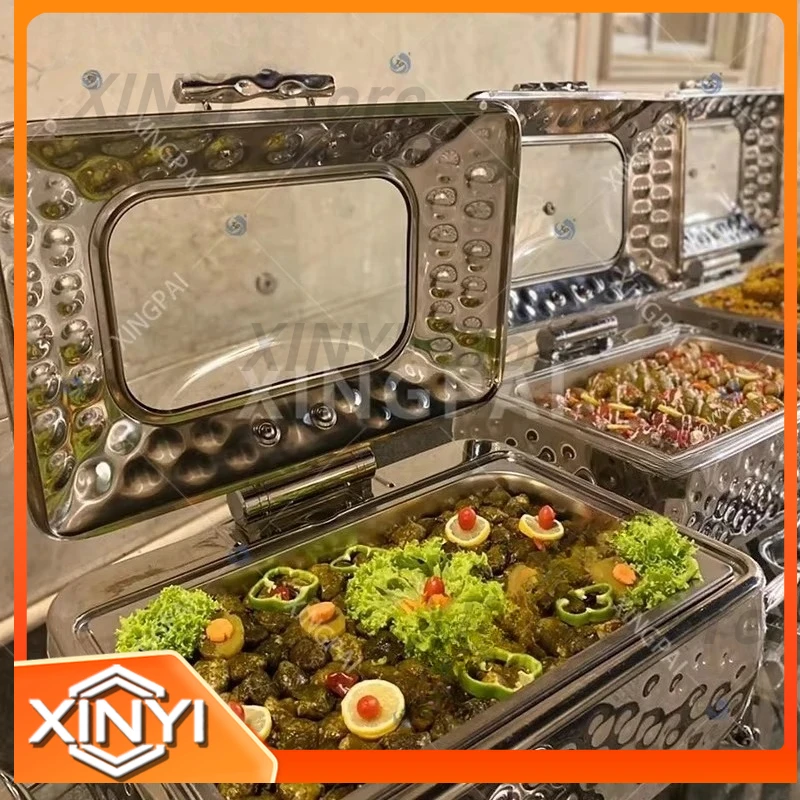 XINGPAI for 9L Rectangle Hammered Buffet Food Warmer Electric Chafing Dish Stainless Steel Catering Equipment Hot Food Server