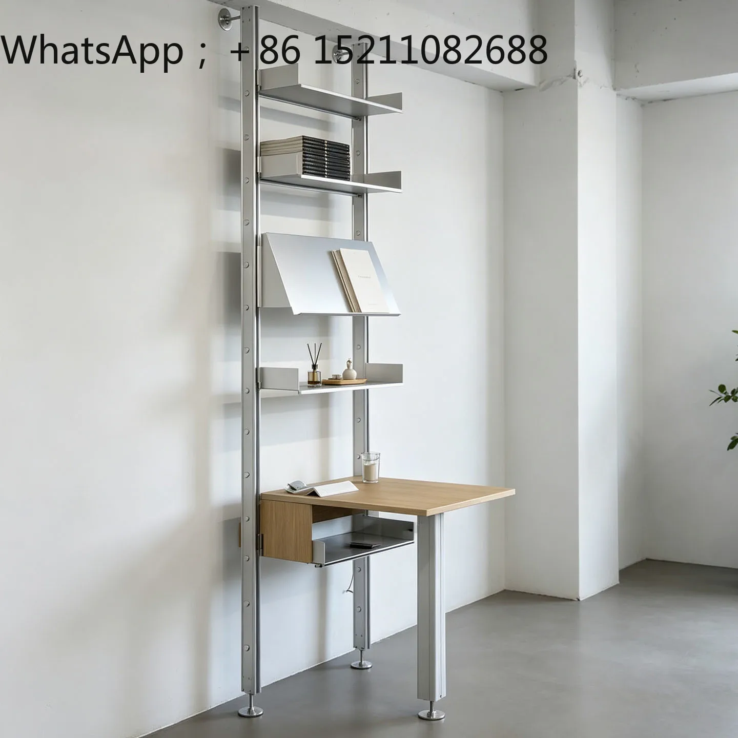 LLY wall-mounted shelf aluminum profile column modular bookshelf desk integrated minimalist home office storage rack