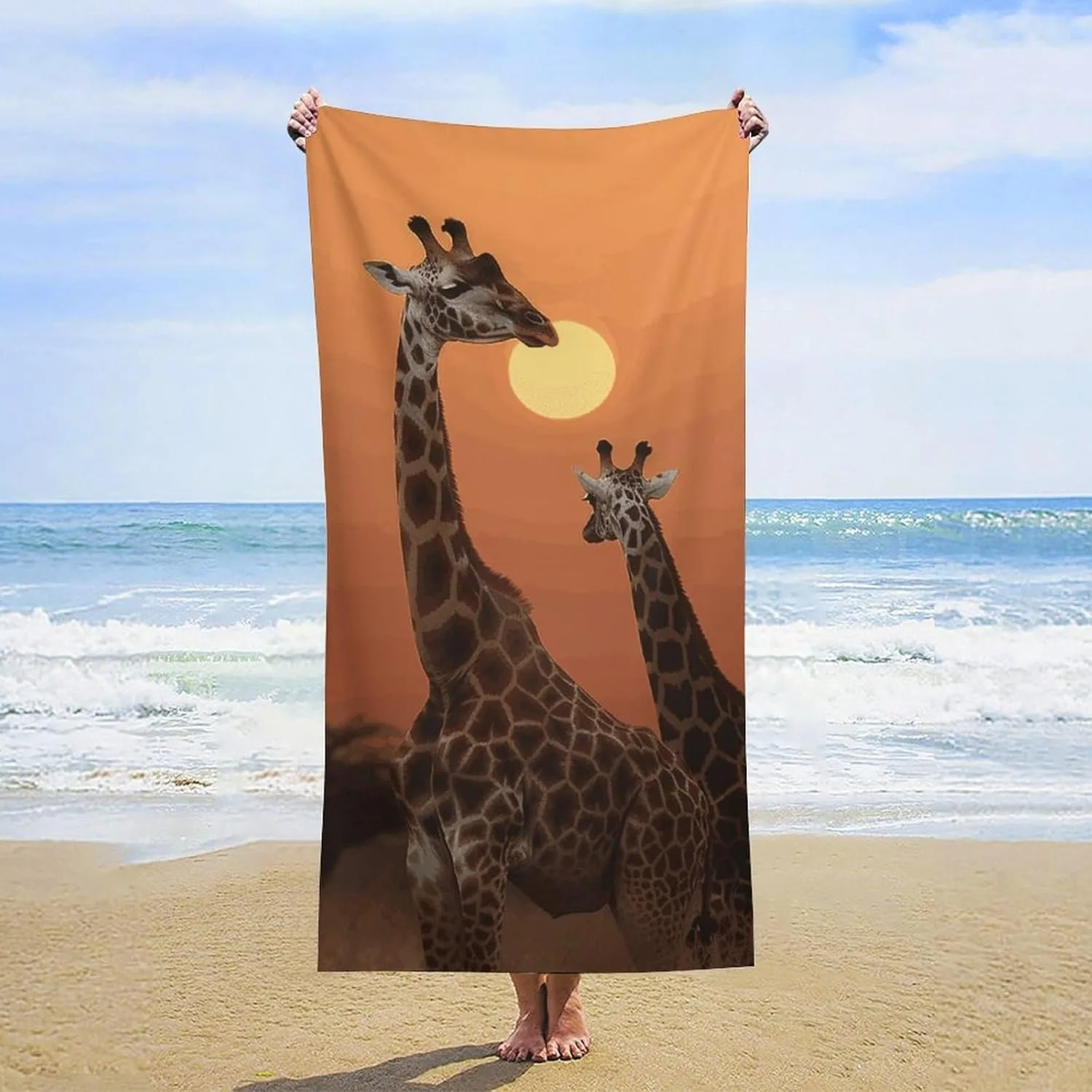 Sunset Giraffes Beach Towel: Perfect for Beach Adventures! Suitable for towels, bath towels, beach towels