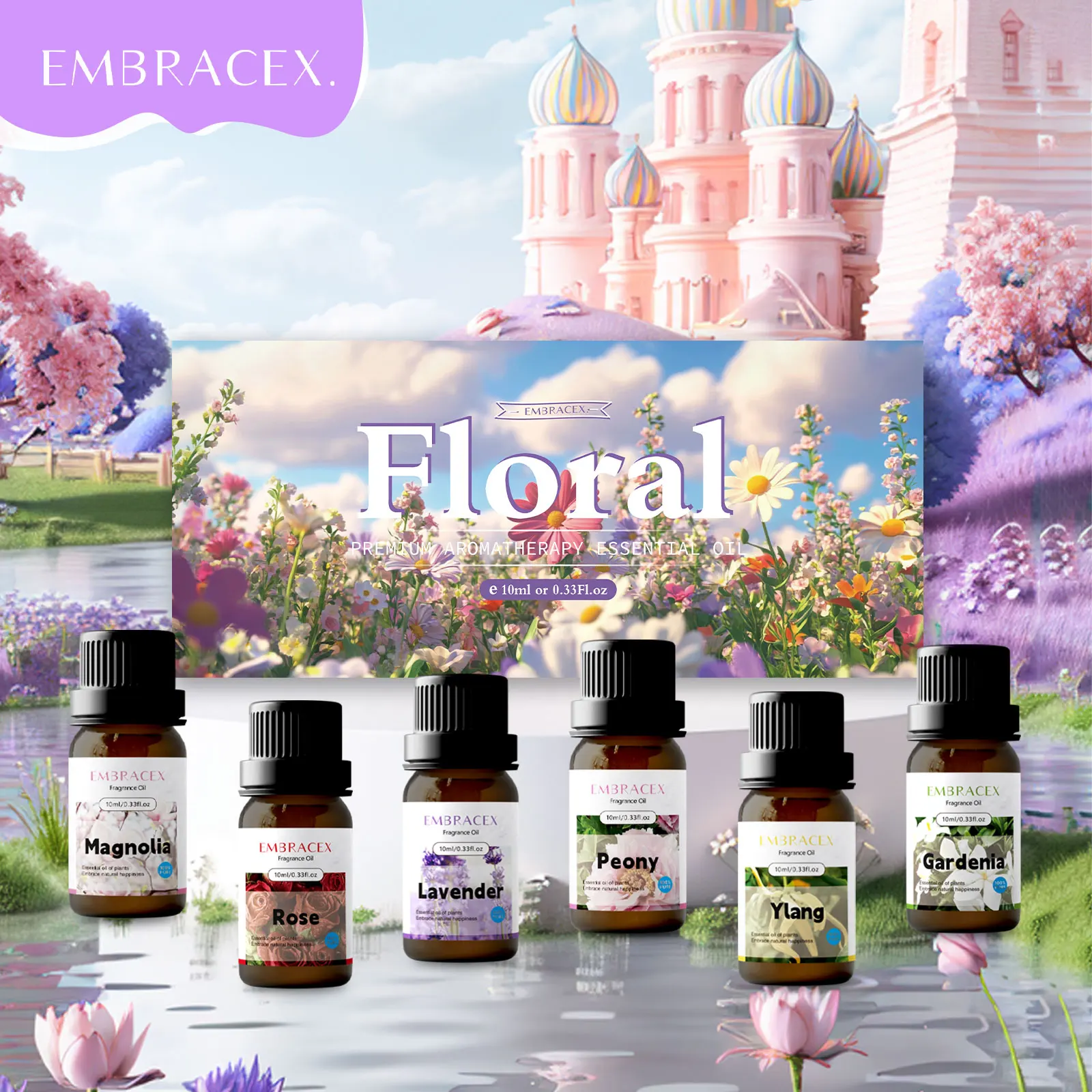 6PC/1PC 10ML Floral Fragrance Oils Flower Skincare Beauty Massage Oil Women's Holiday Gifts Rose Ylang Lavender Magnolia