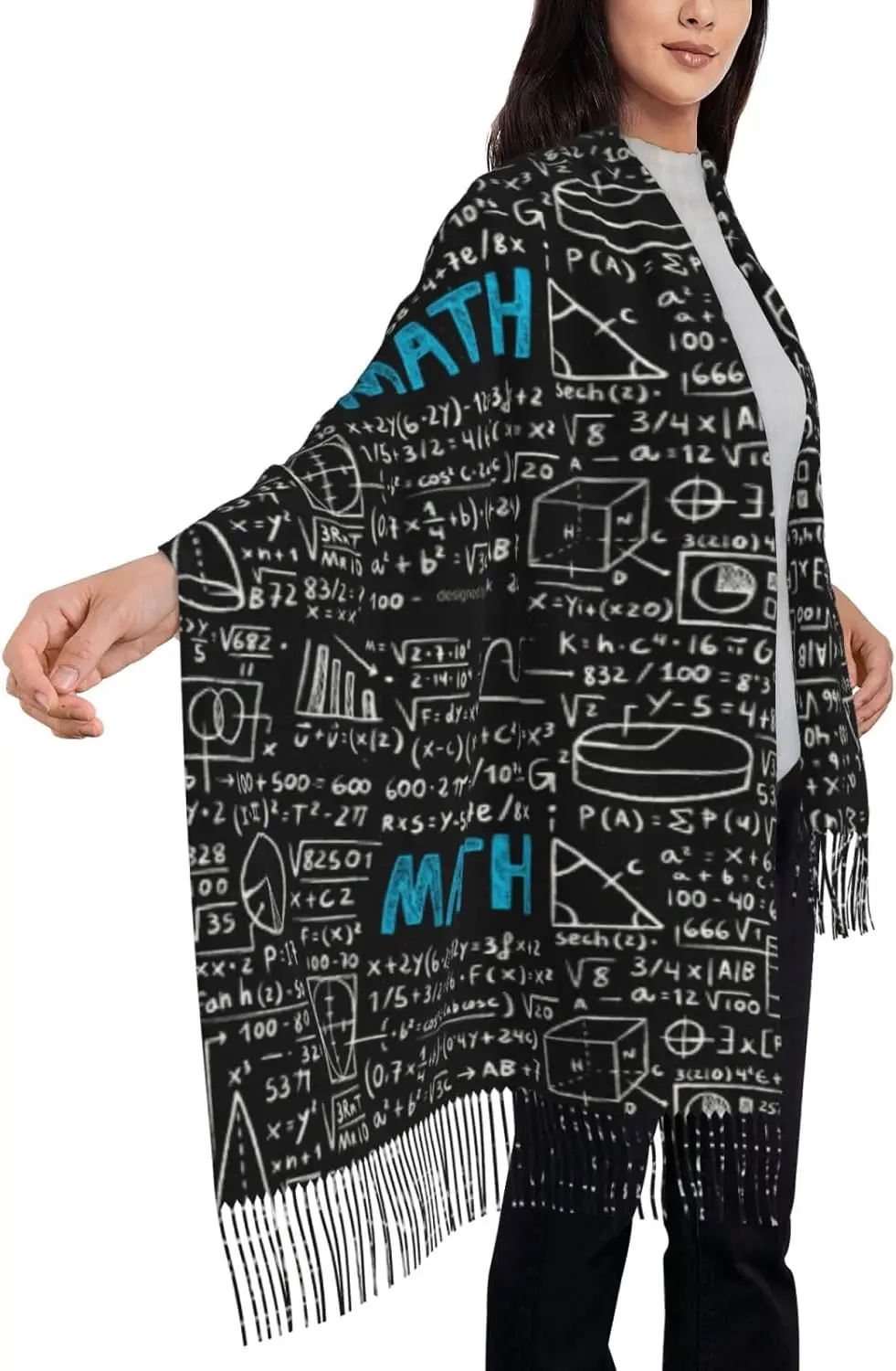 Math Print Sjaal voor Dames Dames Kasjmier Gevoel Kwastje Sjaal en Sjaal Wraps Zachte Deken Sjaals voor Avondjurken Winter