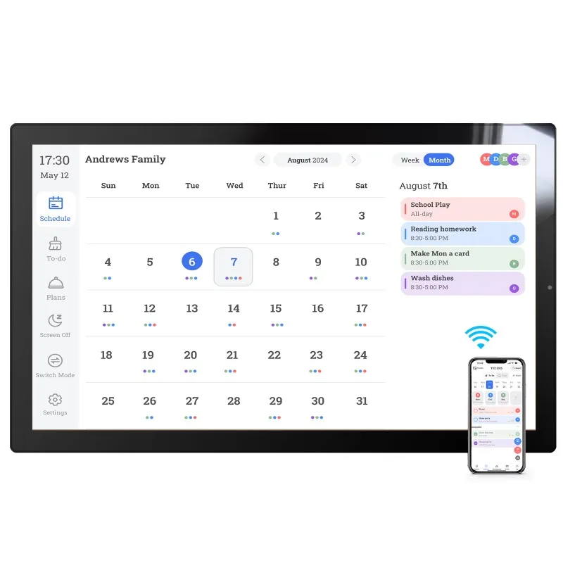 32-Inch wall-mounted WiFi digital calendar that syncs with Google and iCloud, family plans, and rewards systems