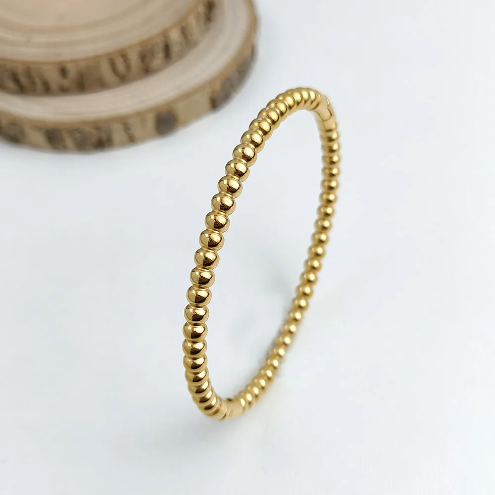 New stainless steel gold-plated ball bead O-shaped bracelet, high quality waterproof women\'s bracelet, wedding party jewelry