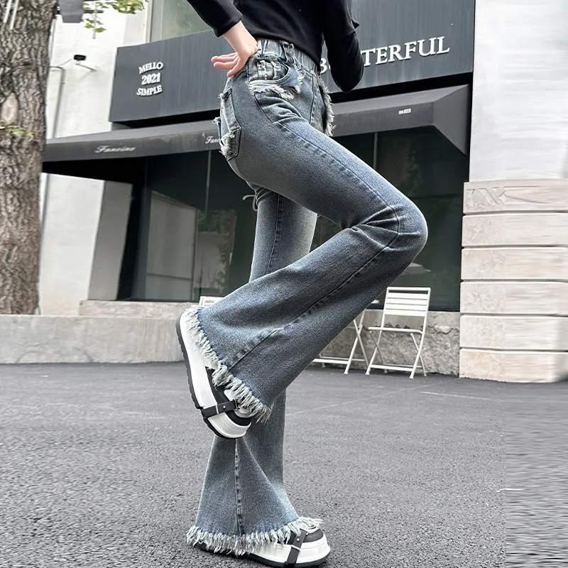 جينز بناتي من 4 إلى 14 سنة لربيع وخريف 2025 إصدار كوري جديد للأطفال سراويل غربية مضيئة سراويل جينز للفتيات #6