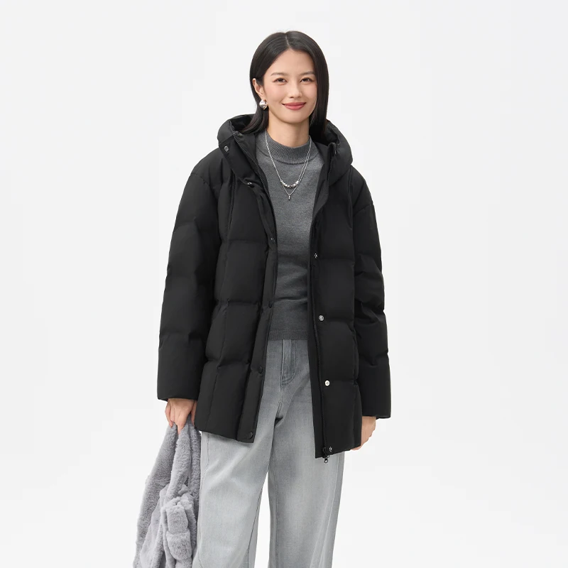 Chericom منتصف طول وسادة مبطنة مقنعين اتجاهين سستة جيوب جانبية مقاوم للماء معطف الشتاء بسيط ملابس امرأة عادية Y318120Y