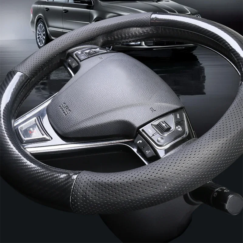 38cm Universal Car Interior Modification Carbon Fiber Steering Wheel Cover 38cm Universal Round D-Shaped Anti-Slip Upgrade