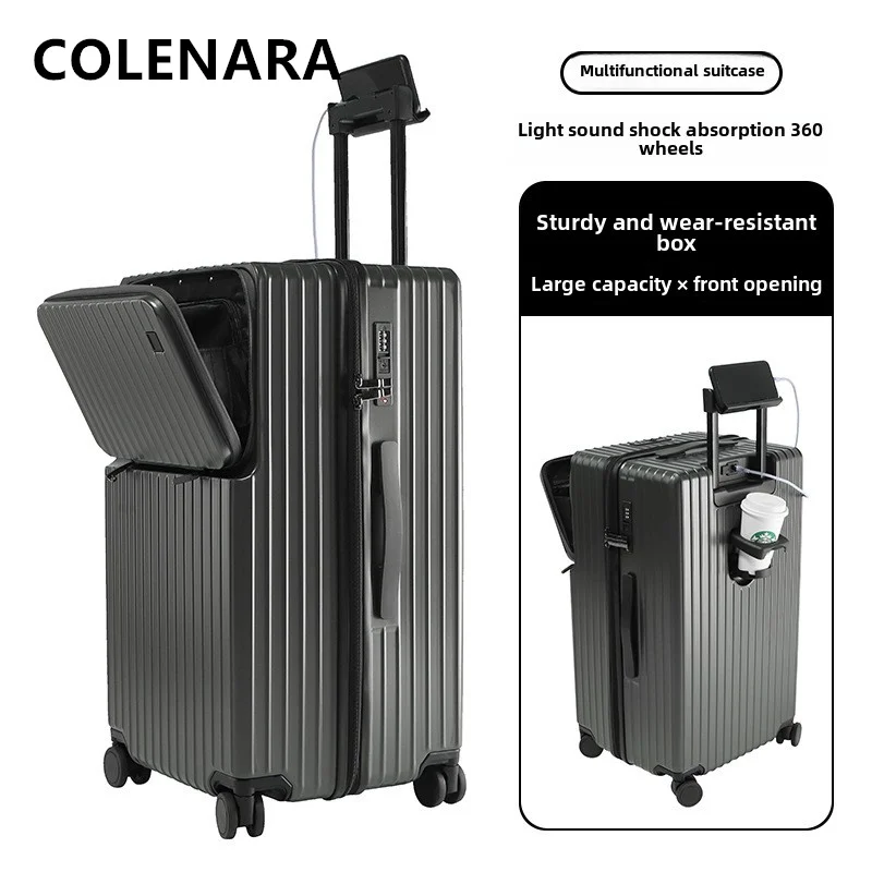 COLENARA กระเป๋าเดินทางกระเป๋าเดินทาง 20 นิ้วเปิดด้านหน้าแล็ปท็อปไฟฟ้า Boarding Case 24 "26" 28 "30" USB ชาร์จรถเข็นกระเป๋าเดินทาง