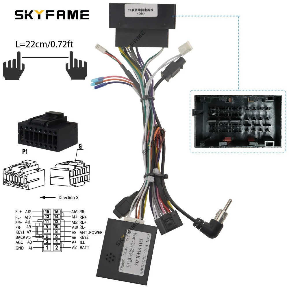 SKYFAME Car 16pin Wiring Harness Adapter Canbus Box Decoder Android Radio Power Cable For Iveco Daily Klen RV OD-IVECO-03
