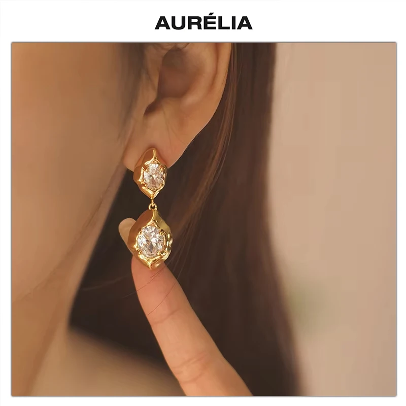 

Fashion Brass 18K Gold Plated Irregular Zircon Earrings Woman Classic Elegance Jewelry Trend