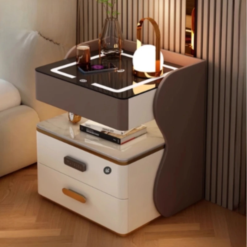 Wooden Bedroom Nightstands Nordic Light Aesthetic Space Saving Bedsides Table Smart Drawers Comodino Da Camera Home Furniture