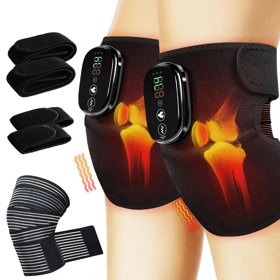 

Knee Heating Pad, 3 in 1 Elbow amp Shoulder for Pain Relief, 2 Pack Portable Heated Knee Brace with 3 Heat Levels and 3 Massage