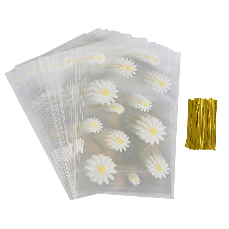 50Pcs Daisy Flower Candy Cookie Bags Clear Biscuit Baking Packaging Bag Kids Birthday Party Gift Wrapping Wedding Decor Supplies images - 6