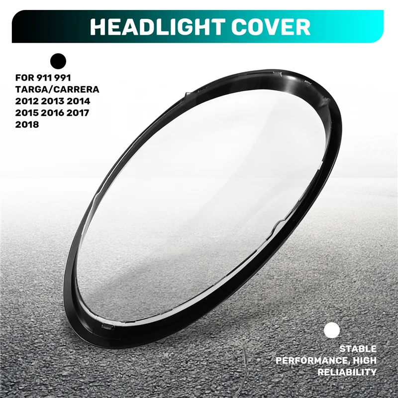 

Black Edge Headlamp Cover Transparent Shade Lamp Headlight Glass Shell Lens For Porsche 911 991 Targa/Carrera 12-18