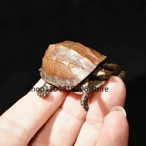 Old Antique Tea Pet Pure Solid Copper Longevity turtle Handwork Japanese Statue