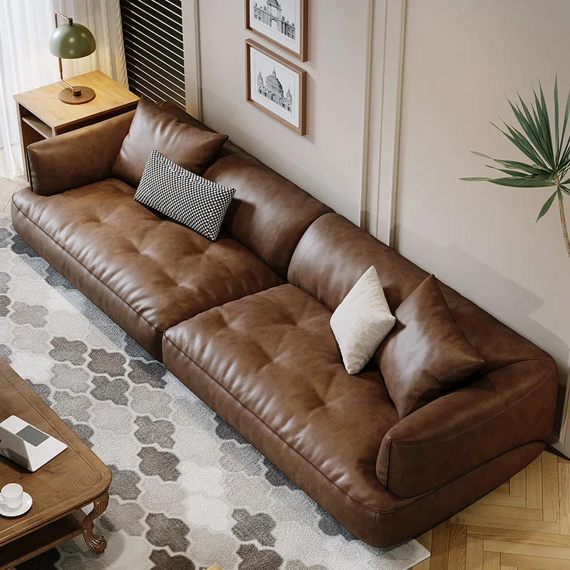 Layer cowhide retro simple straight row small apartment big sitting deep cloud