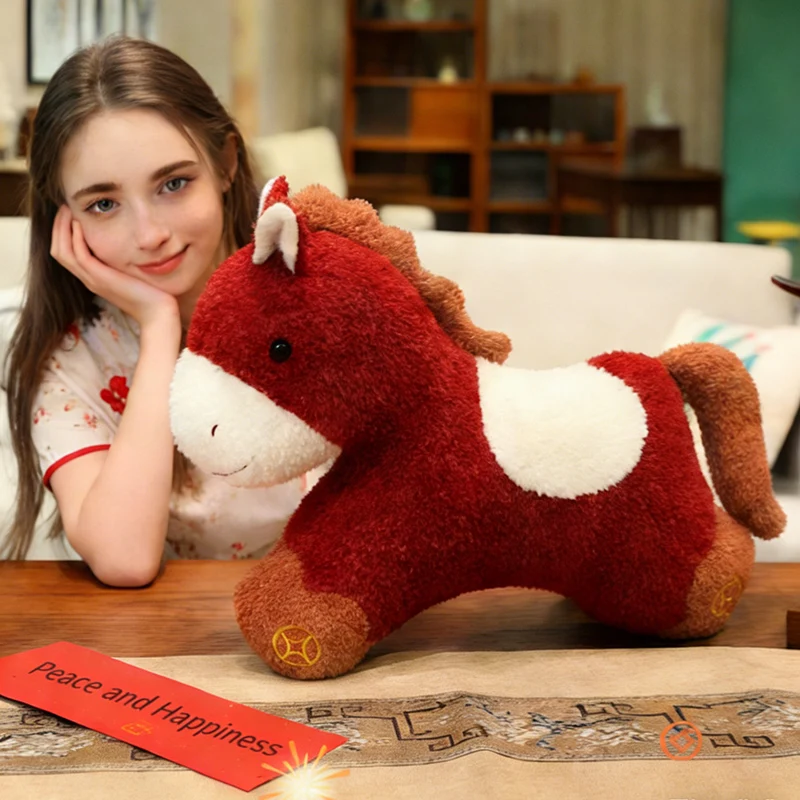 

2026 Red Horse China Mascot Chinese Style Plush Doll Cute Soft Hugging Pillow Stuffed Animal Toy New Year Decoration Teens Gift