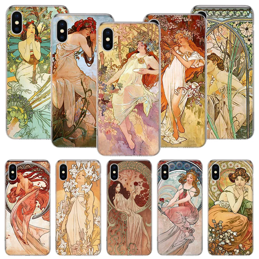 Alfons Mucha Primavera Phone Case For iPhone 16 15 Plus 11 14 Pro Max 13 12 Mini XS X 7 8 + SE Pattern Customized Couqe Cover 11