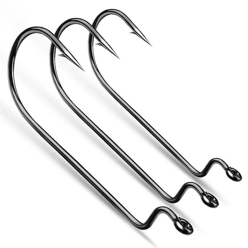 10 Stück versetzte Angelhaken, Wurmhaken, Kohlenstoffstahl, weicher Köderhaken, Schaft, Jig-Rig, Angelhaken, Tackle für Wels, Köder, Bass – Detail 8