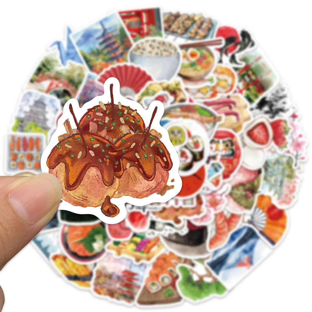 64PCS Watercolor Japan Travel Cartoon Sushi Graffiti DIY Sticker Phone Guitar Laptop Notebook Suitcase Cup Waterproof Sticker
