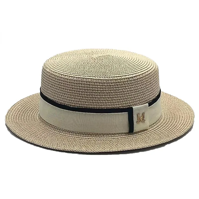 Women Hats Ladies Sun Boater Flat Hats Simple Stylish Straw Sun Hat Elegant Braided Hat Female Sunshade Shine Flat Cap