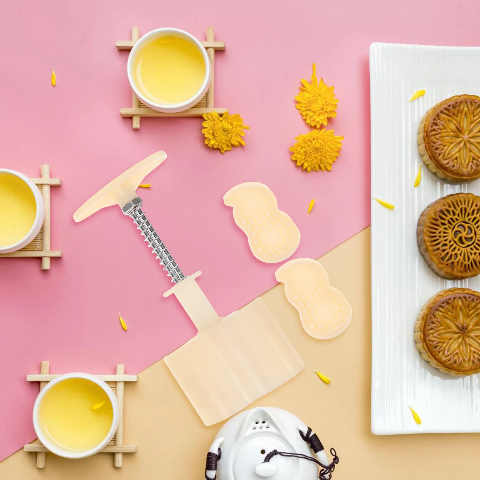 Molde para Repostería con Forma de Cacahuete, Herramienta para Hornear Pasteles Lunares, Estilo Chino, Sello para Galletas DIY, para Postres Caseros, Fácil Desmolde