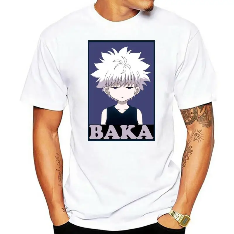 Hunter X Hunter T Shirts Killua Zoldyck Baka Classic Comic O-Neck Short Sleeves Classic Fit Pure Cotton T-Shirts Soft