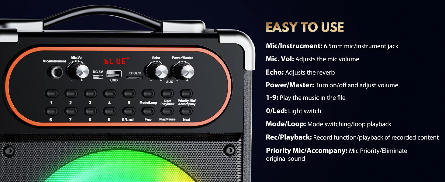 S68 Karaoke Machine with 2 Microphones,Gatherings and Parties, PA System with Echo Adjustment for Adults, Stage-subwoofers
