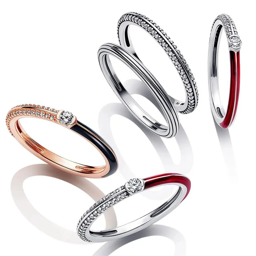 Nuovi anelli in argento sterling 925 impilabili cuore infinito smalto rosso per le donne regalo originale gioielli anello nuziale in argento 925