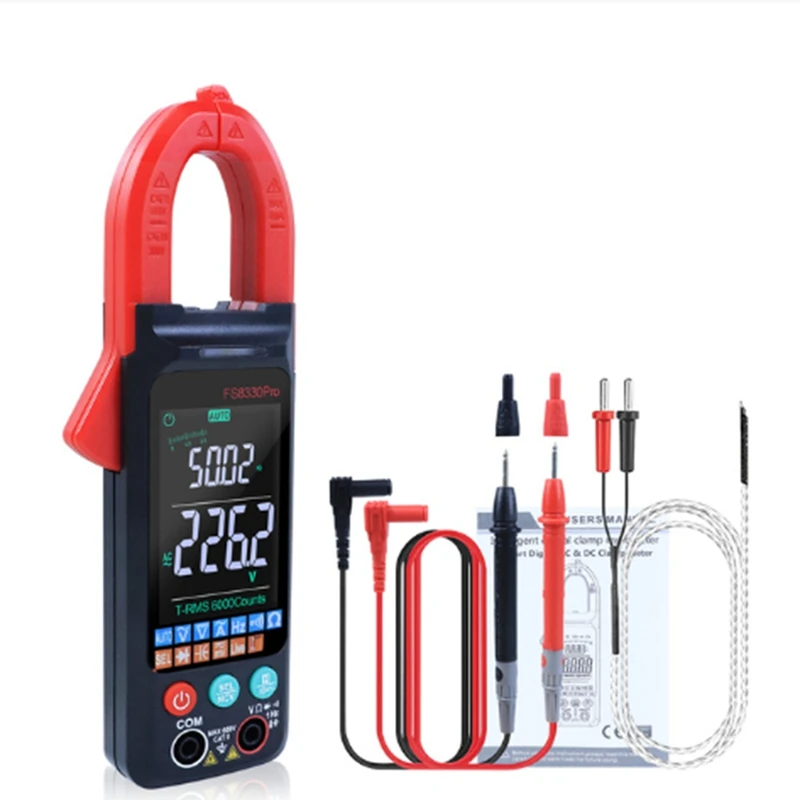 DC/AC Current Digital Clamp Meter 6000 Counts 400A Amp Multimeter Large Color Screen Voltage Tester FS8330Pro Red