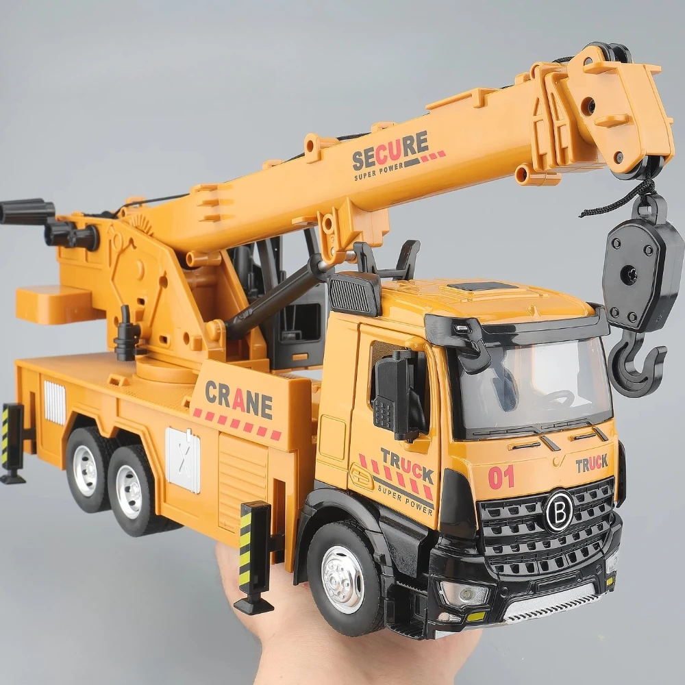 

1:24 Mixer Truck Crane Car Toy Model Sound Light Doors Opened Alloy Diecast Engineering Vehicle Models Collection Gift for Child