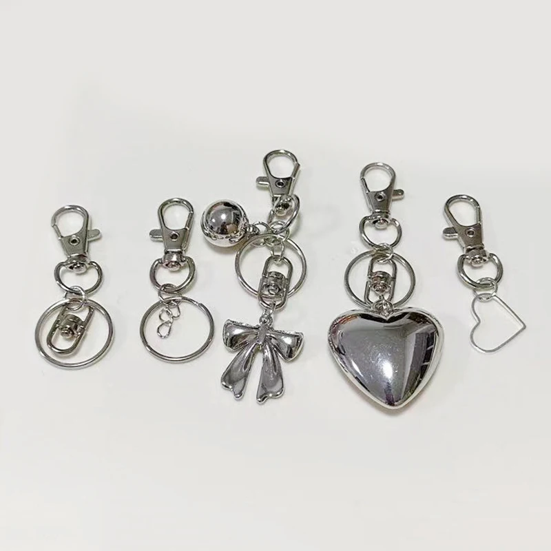 Y2K Love Heart Bow Keychain Korean Silver Color Metal Keyring Car Key Chain Accessories Girls Bag Pendant