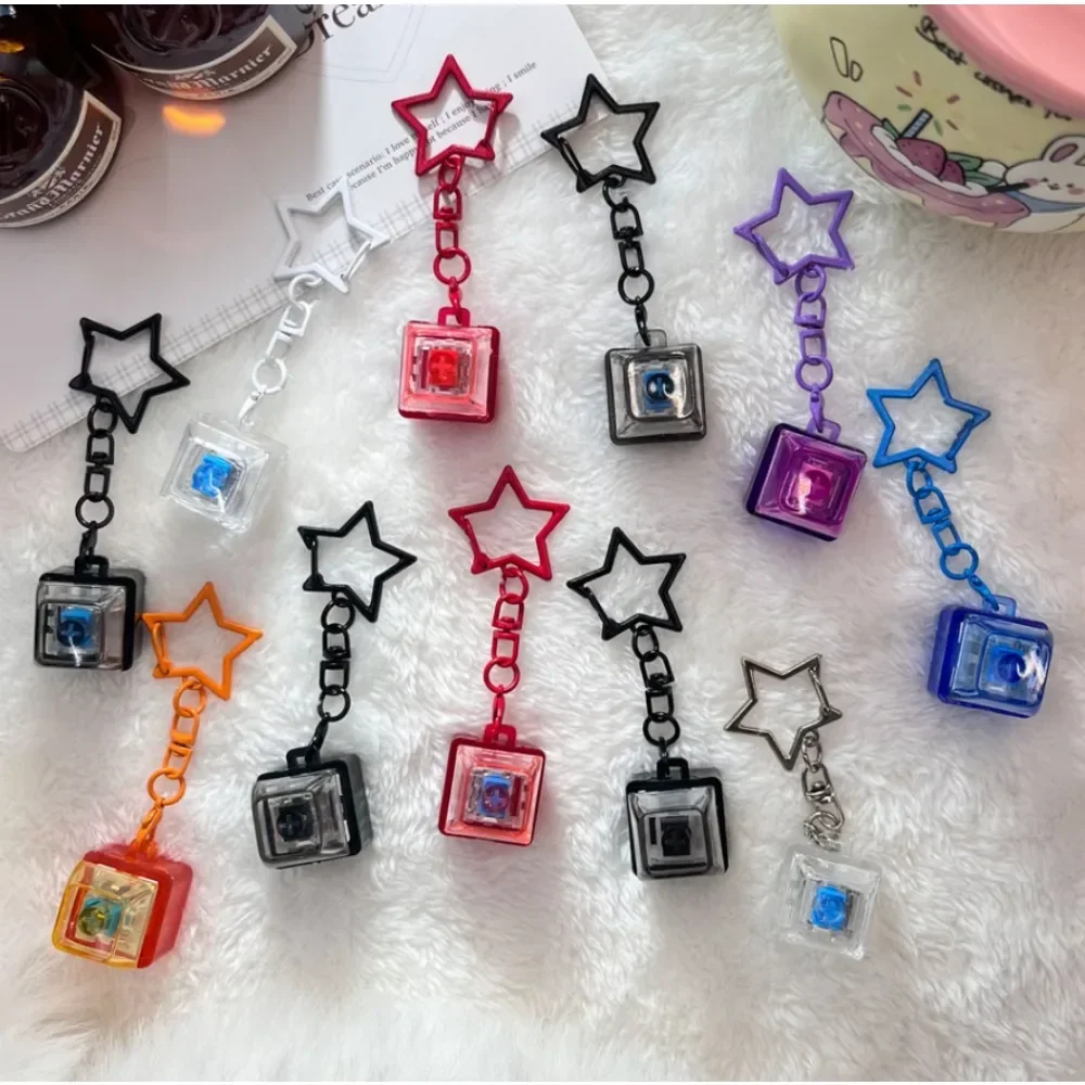 Car Portable Pentagram Pendant Mechanical Keyboard Button Keychain Fingertip Fidget Toy Anti-Anxiety Stress Relief for Home Off
