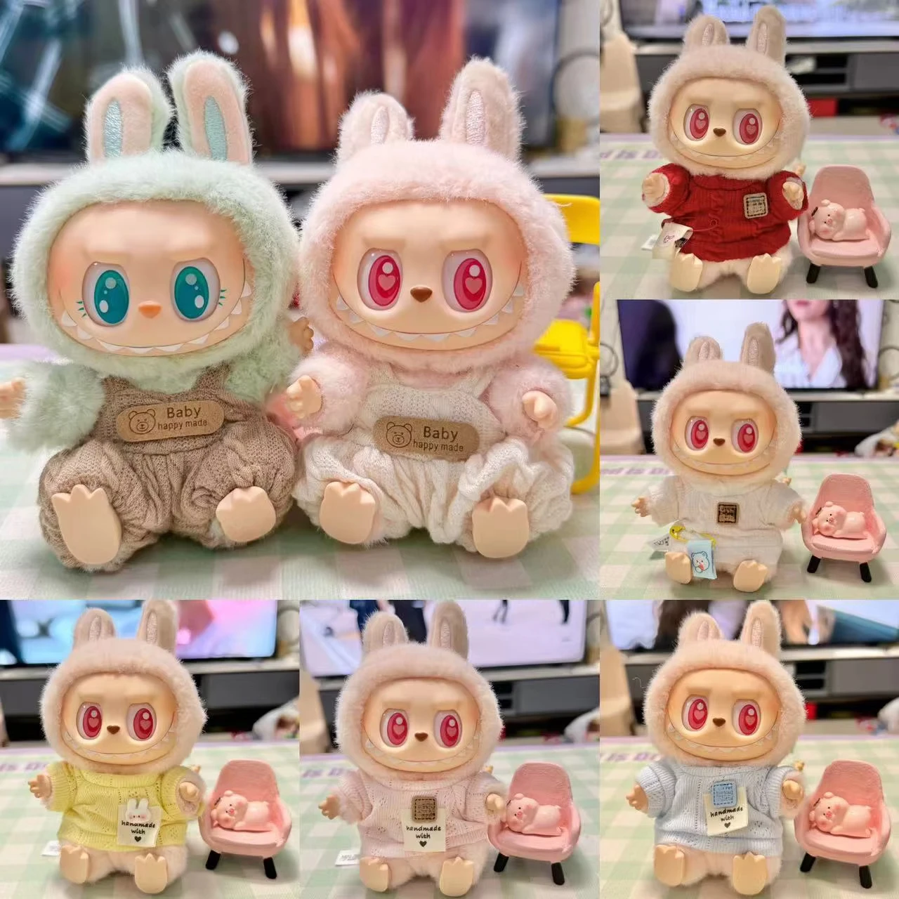 ミニぬいぐるみ人形服,シンプルなピンシャツ服,韓国のkpop,exo labubu i ii idol dolls,座っているパーティー