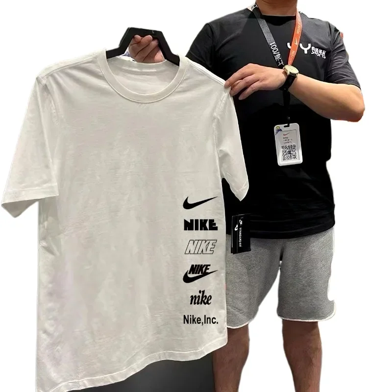 

Nike Multicolor Summer Running Men Unisex Women T-shirts Mix Comfortable Tennis White/Black/Beige Letter Round collar
