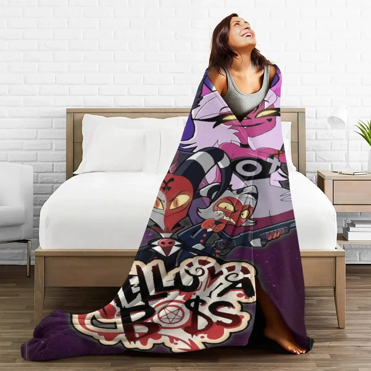 

Helluva Boss Anime Baby Blankets Fleece Spring/Autumn Cartoon Ultra-Soft Multifunction Throw for Sofa Outdoor Bedding Throws